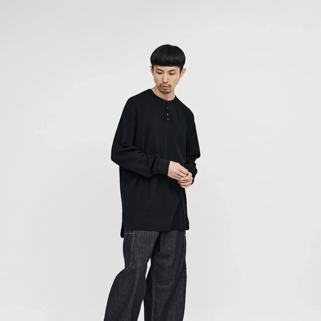 Graphpaper / Waffle L/S Henley Neck Tee (GU233-70136B)