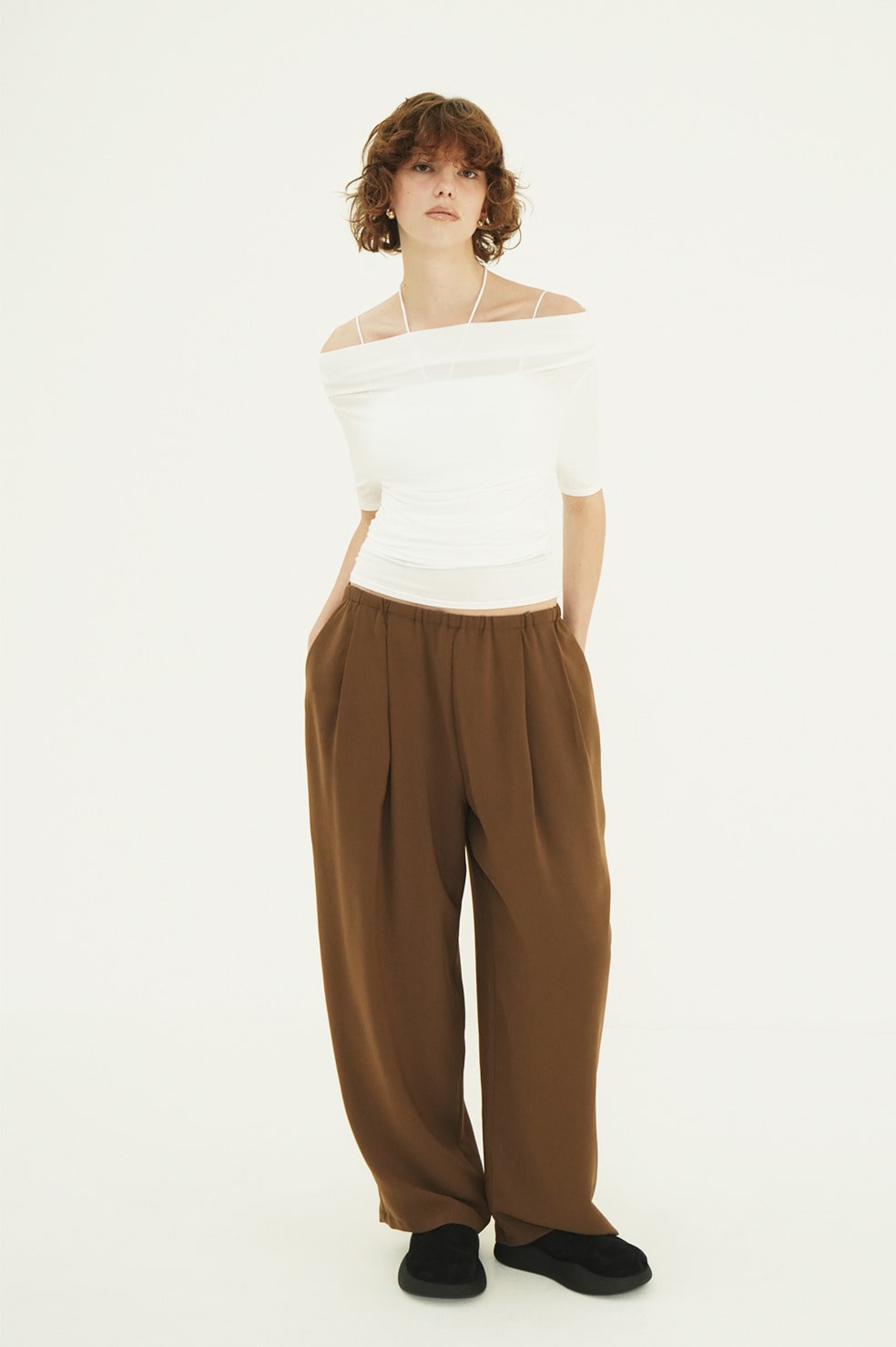 DRAPED OFF SHOULDER H/S TOPS