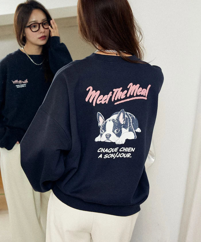 Sagara Embroidery French Bulldog Fleece-Lined Sweatshirt Limited Edition
