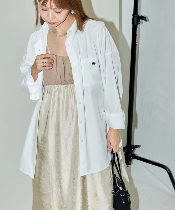 Mixed Material Shirring Satin Dress Limited Release