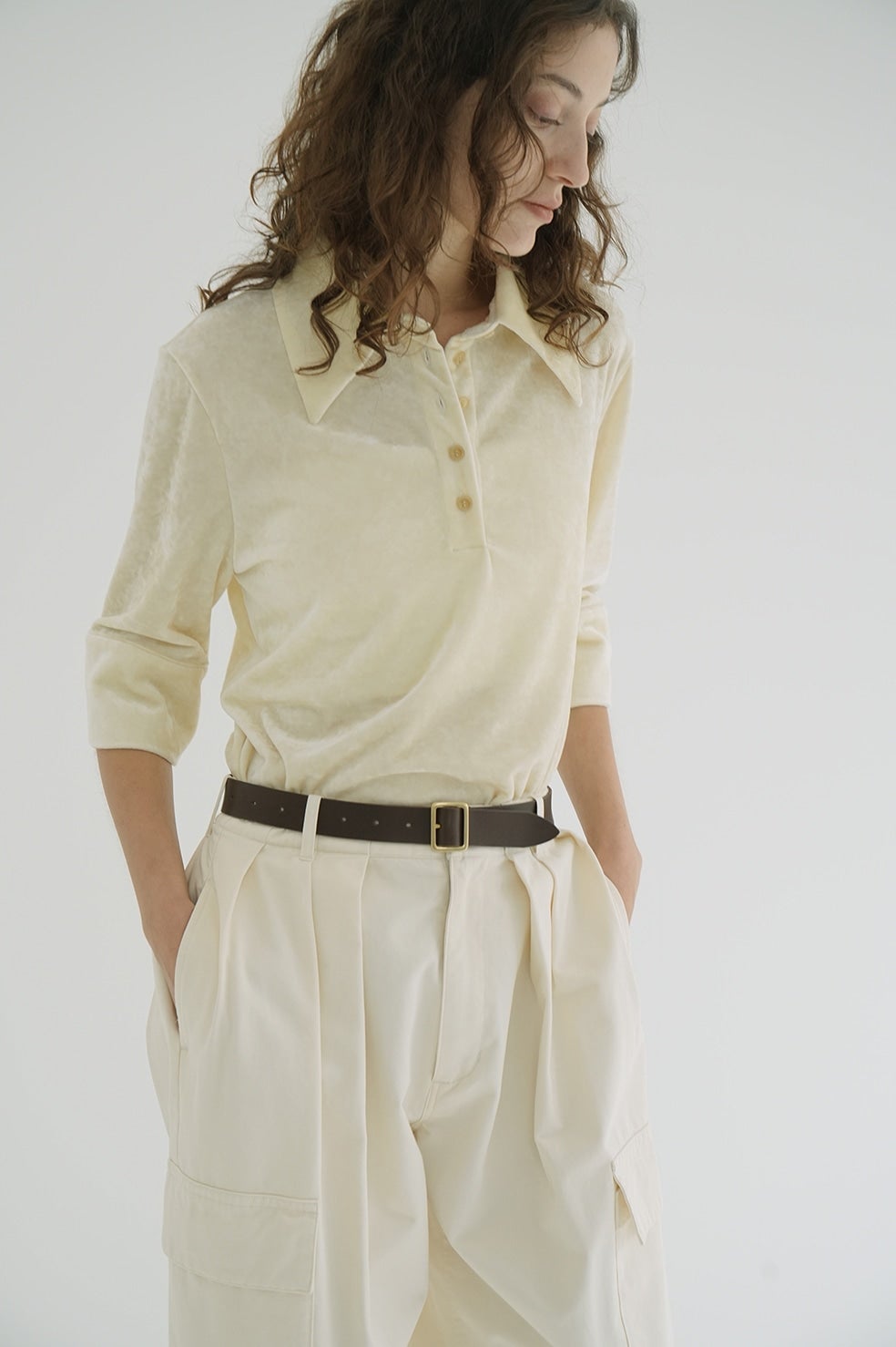 CRUSHED VELOUR POLO TOPS