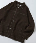 Oversized Wool Blend Knit Coverall / Color Stitch Knit Jacket