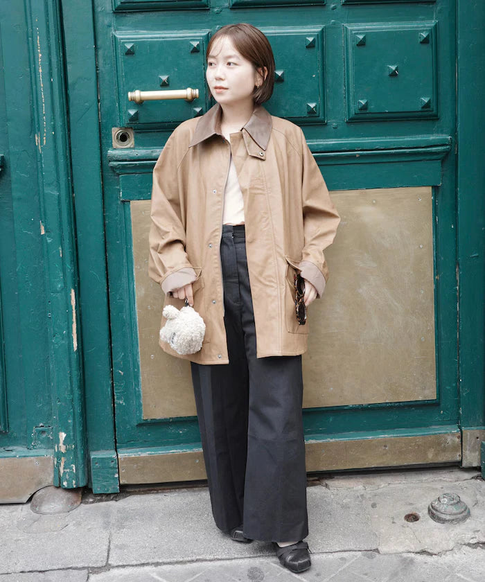 Oversized leatherette blouson / Mixed material switching