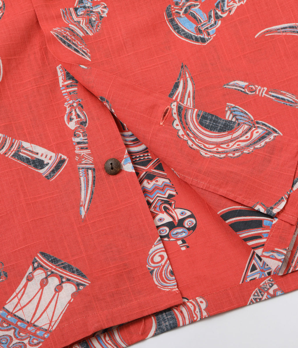 COTTON LINEN SLUBYARN OPEN SHIRT “NATIVE MASK”