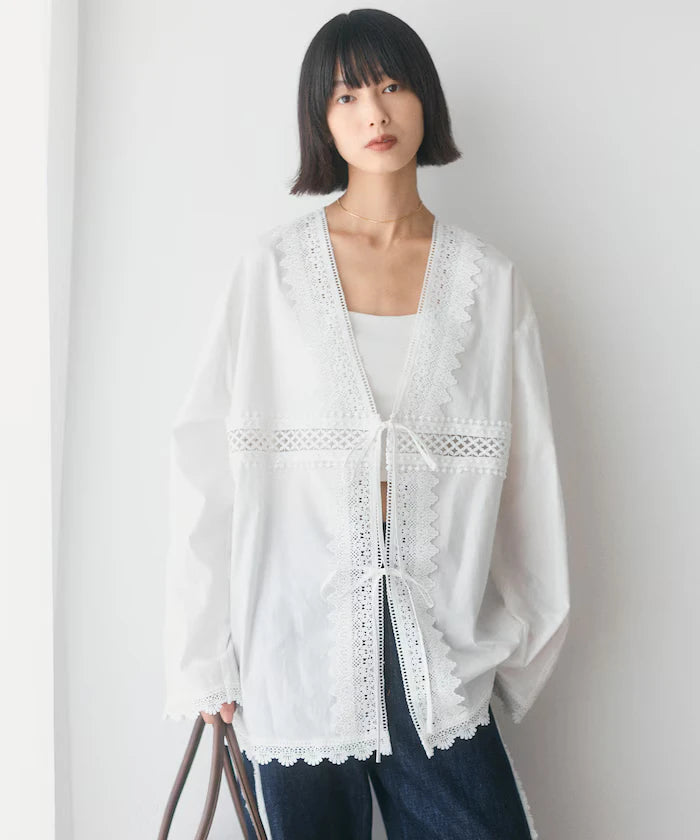 Lace Panel V-Neck Shirt