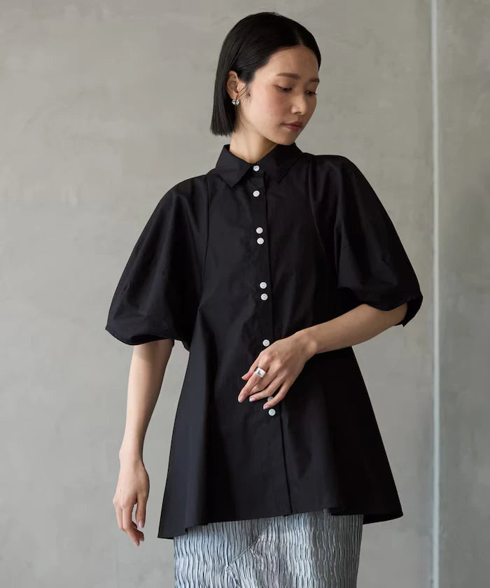 Switching Design Balloon Sleeve Shirt / 5-Minute Sleeve Blouse