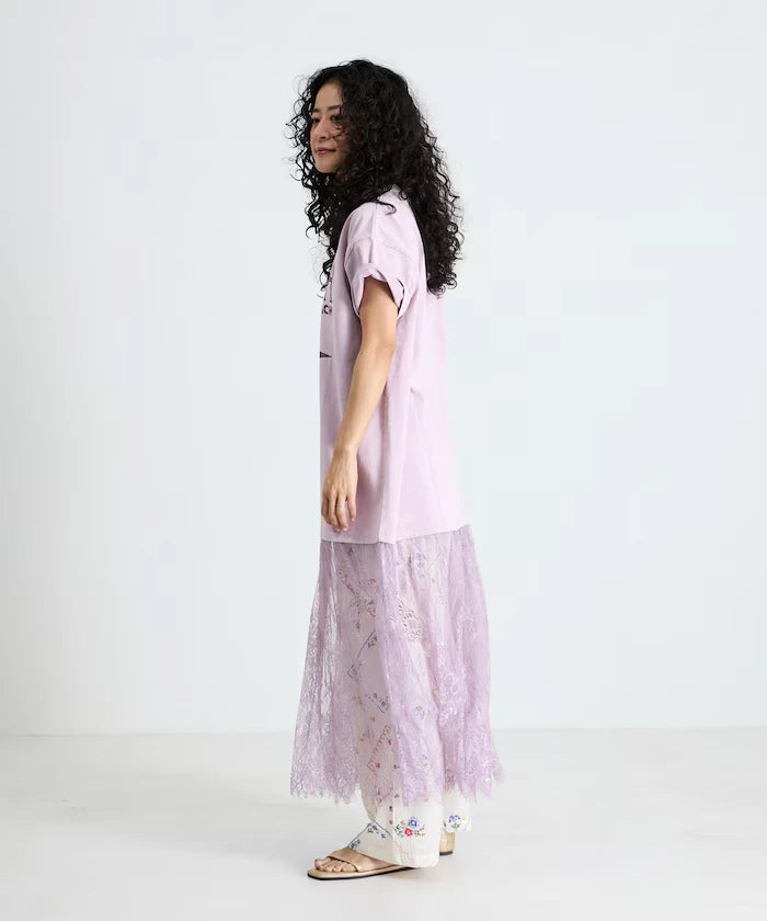 T-shirt lace docking one-piece