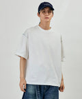 Box Silhouette Contrast Ladder Stitch Crew Neck T-Shirt