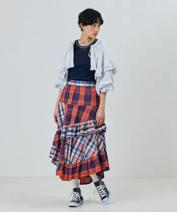 Check x Check Asymmetrical Frill Skirt