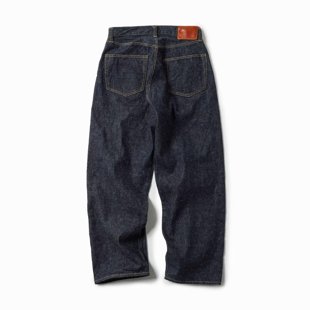 GL42579A / RECYCLED WASTE SUVIN COTTON YARN 14oz. DENIM 5POCKET WIDE PANTS