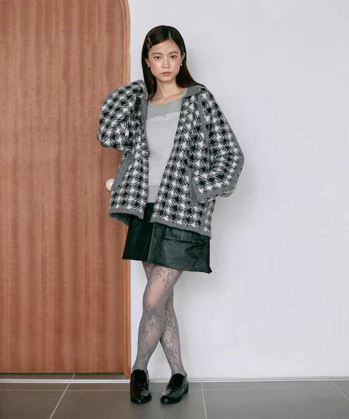 Wool Blend Gancube Check Knit Zip Blouson