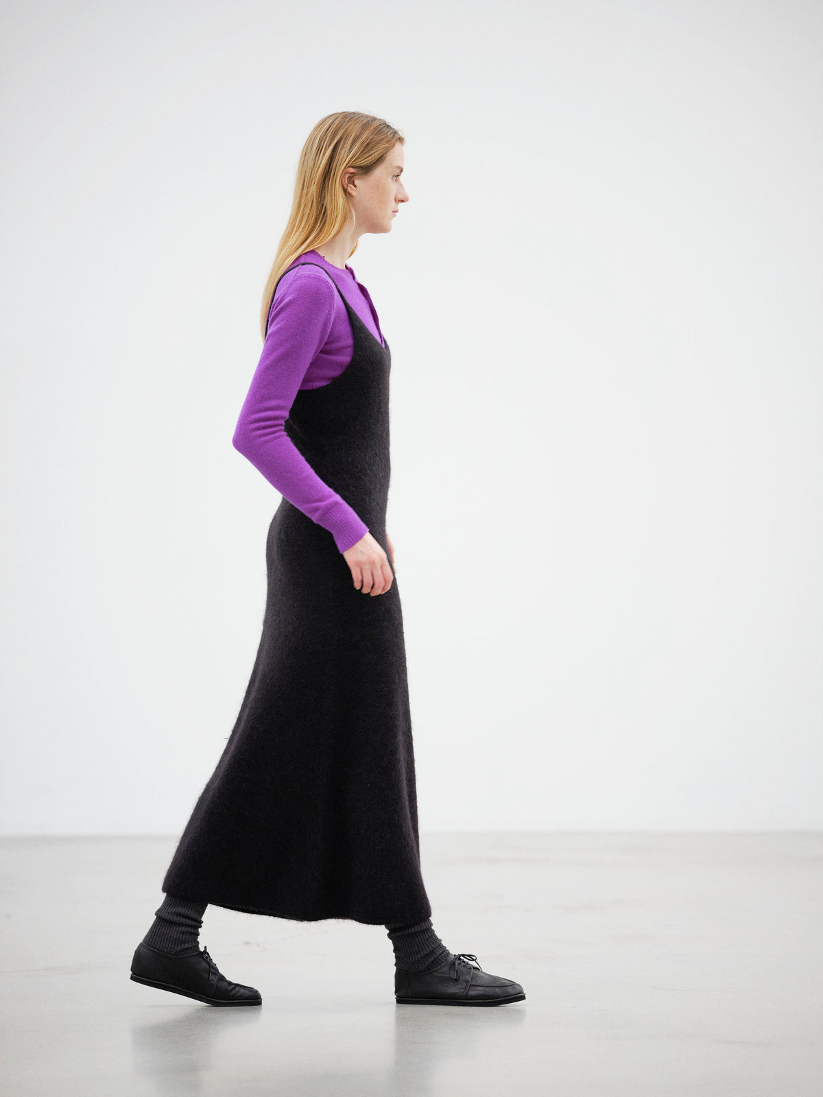 GARMENT-DYED BABY ALPACA FUR KNIT DRESS