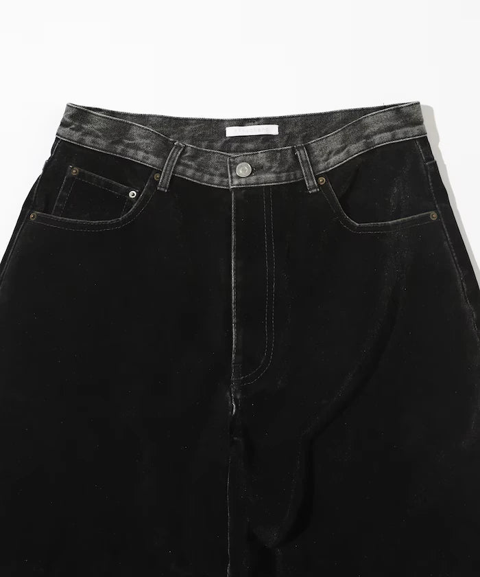 Flocked Denim Contrast Wide Straight Pants