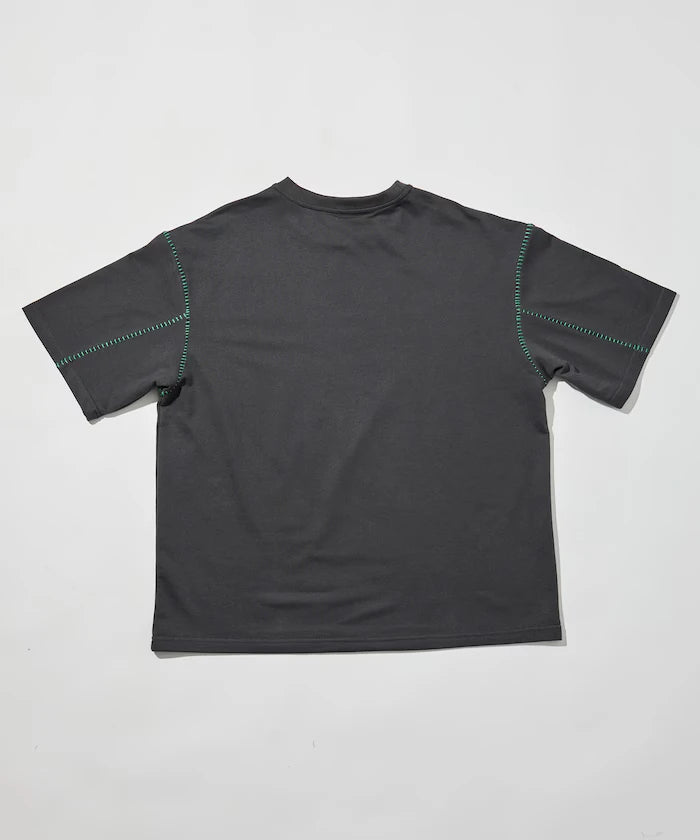 Box Silhouette Contrast Ladder Stitch Crew Neck T-Shirt