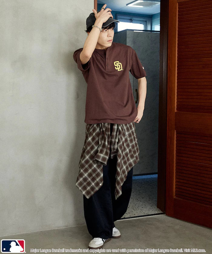 Limited Edition MLB Logo Print Henley Neck Oversized T-Shirt
