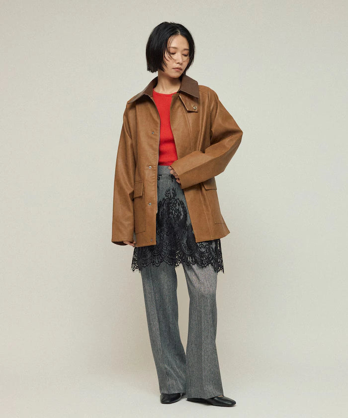 Oversized leatherette blouson / Mixed material switching