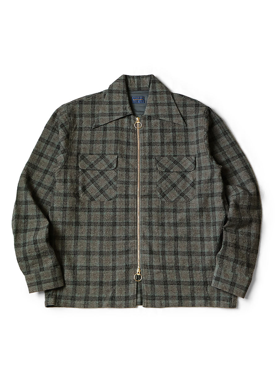 Wool Check ZIP UP Friend Pocket Board Shirt