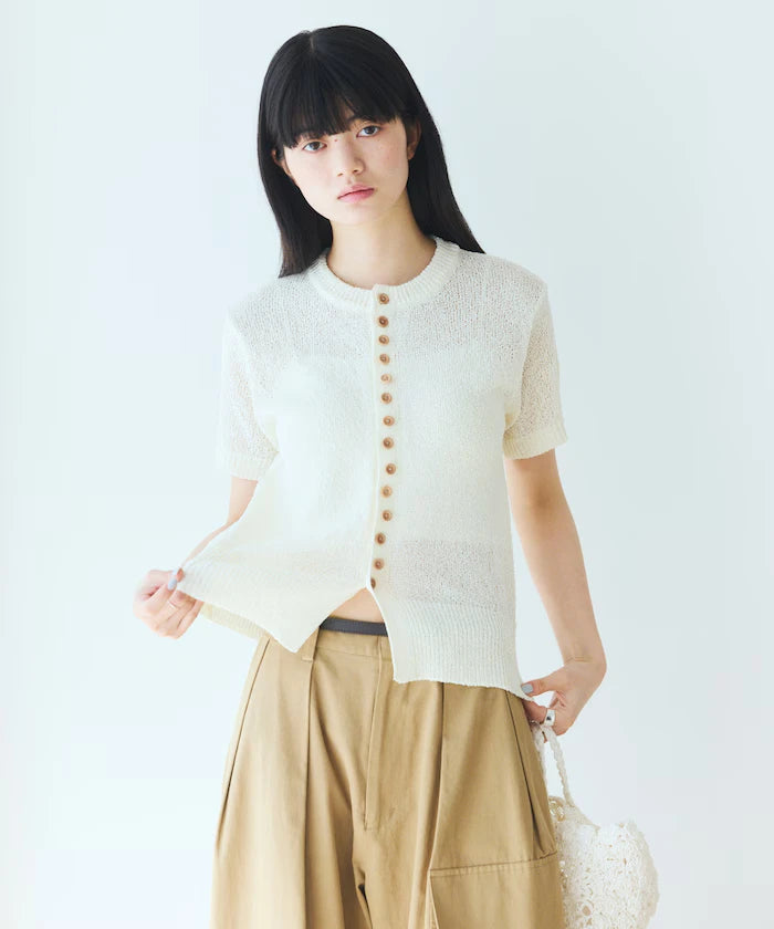 Wood Button Boucle Cardigan