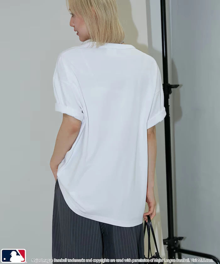 Limited Edition MLB Logo Print Henley Neck Oversized T-Shirt