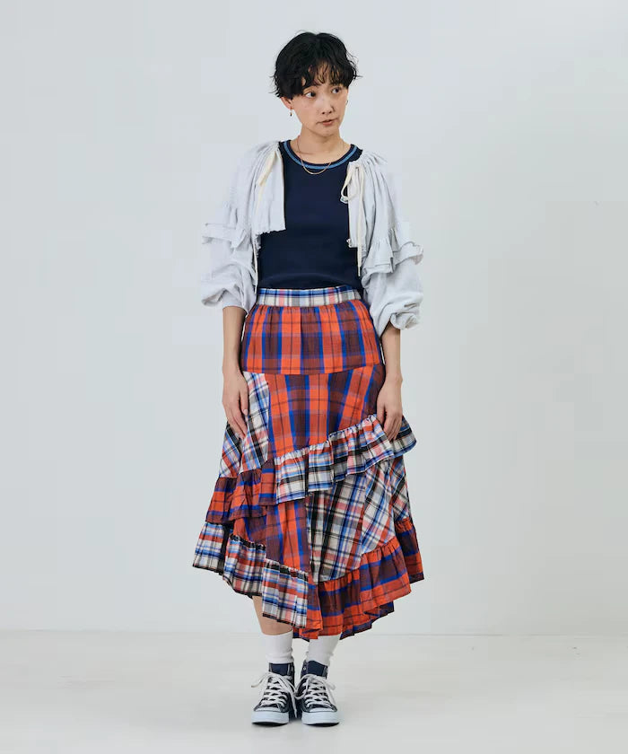 Check x Check Asymmetrical Frill Skirt
