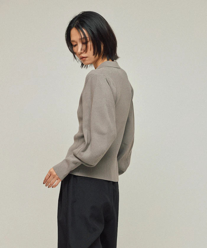 Functional material silk blend knit polo volume sleeve knit cardigan / anti-pill / machine washable