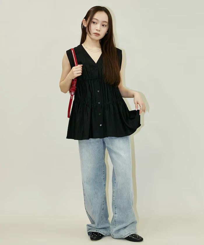 Sheer Broad Sleeveless Gathered Shift Blouse Limited Edition