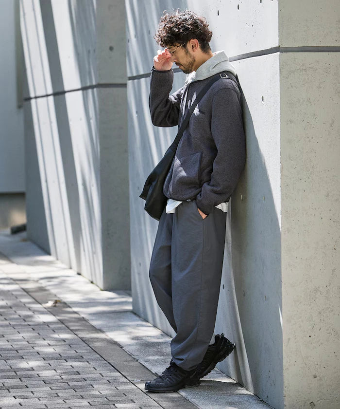 Wide Straight Nylon Track Pants / Tapered Silhouette Easy Nylon Pants
