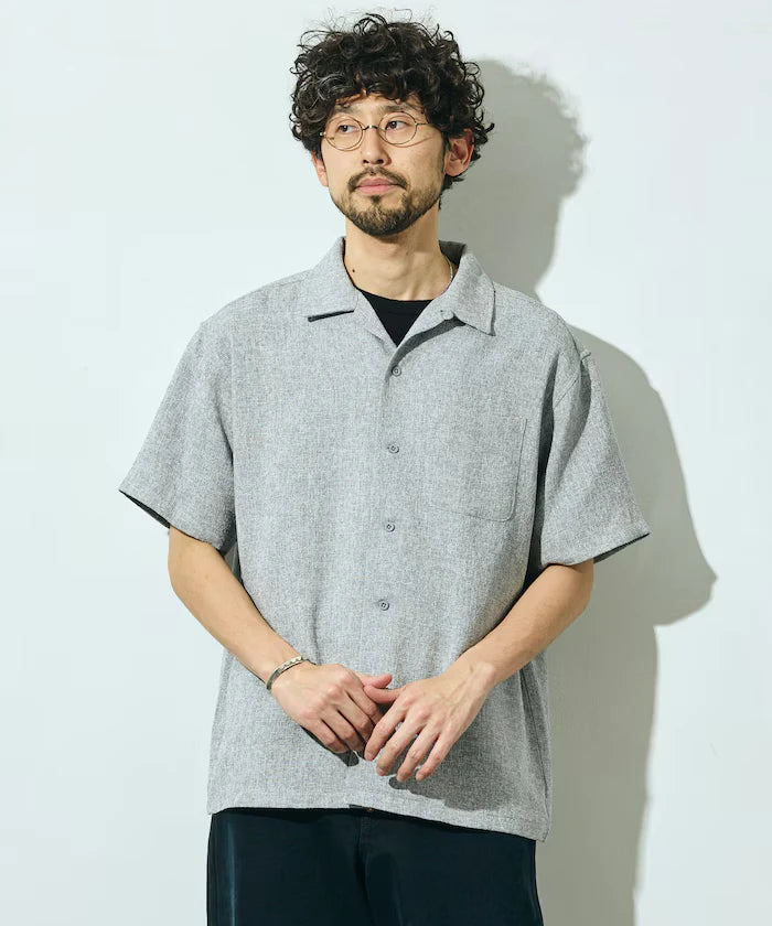 Dry Touch Summer Tweed Short Sleeve Open Collar Shirt