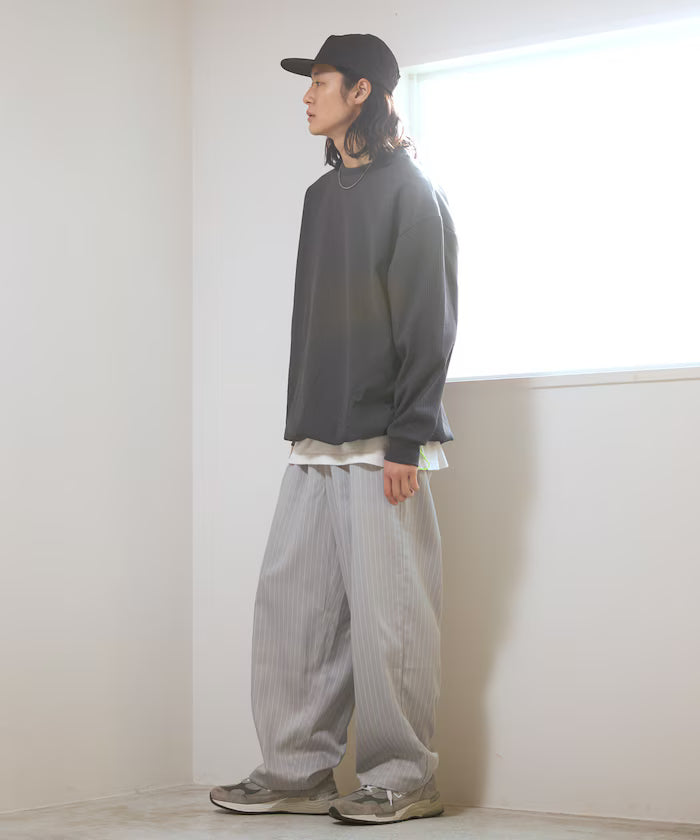 Spindle Stripe Easy Wide Pants / Compatible with Setup