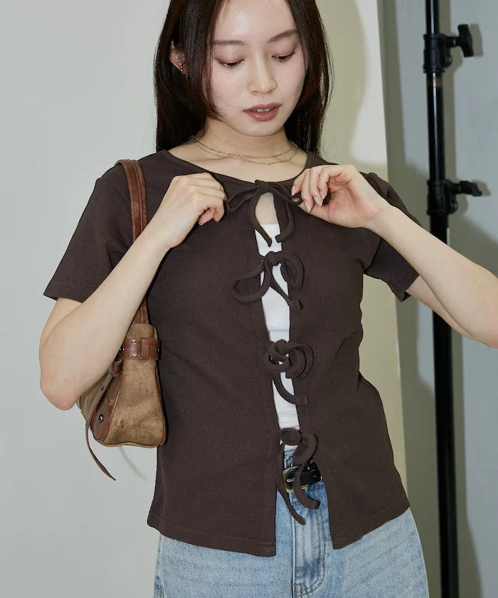 Light Waffle 2WAY Ribbon Cardigan Limited Edition