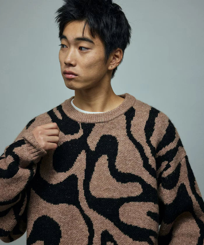 All-over Pattern Double Jacquard Knit Crew Neck Pullover / Relaxed Fit