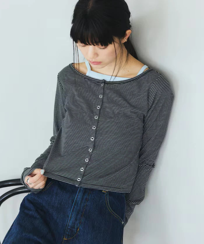 Layered Set Top / Striped Cardigan & Camisole
