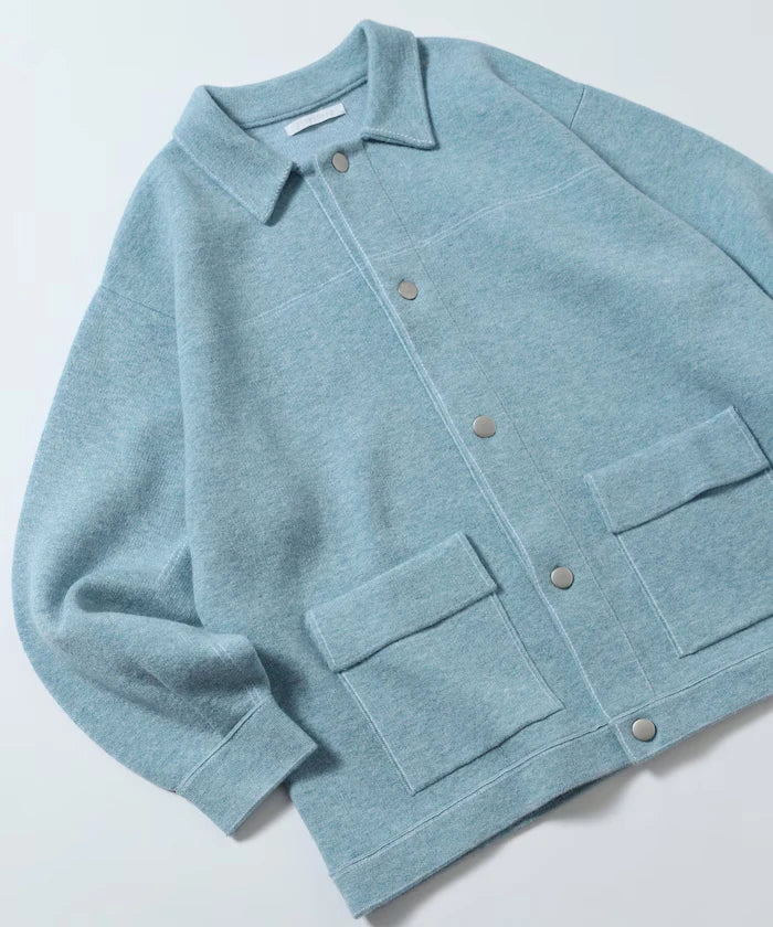 Oversized Wool Blend Knit Coverall / Color Stitch Knit Jacket