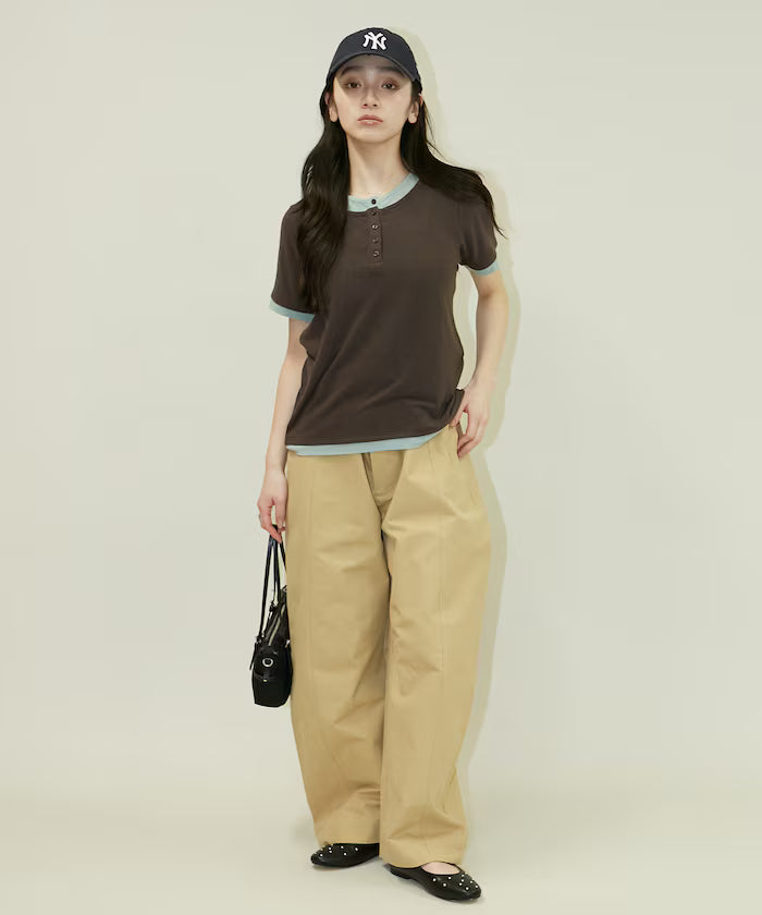Layered-style Henley Neck T-shirt Limited Edition