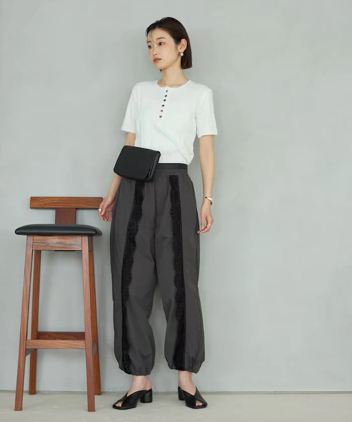 Nylon Lace Easy Wide Pants