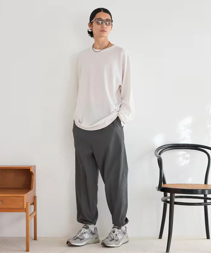 Wide Straight Nylon Track Pants / Tapered Silhouette Easy Nylon Pants