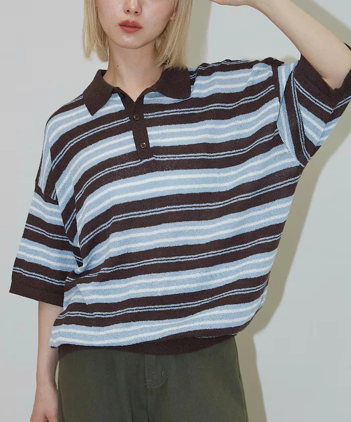 LOVE POP STUDIO Border Knit Polo Shirt Limited Edition