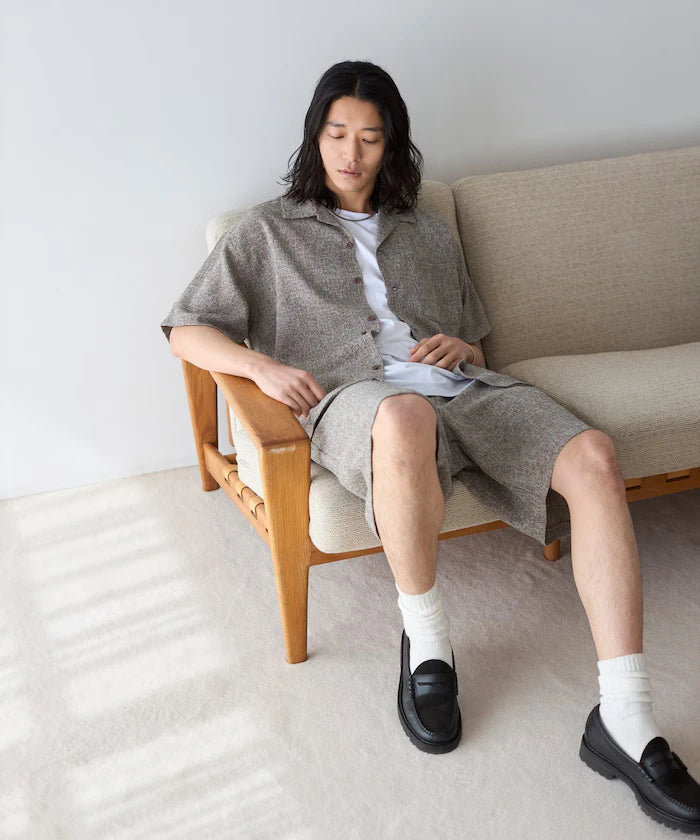 Dry Touch Summer Tweed Short Sleeve Open Collar Shirt
