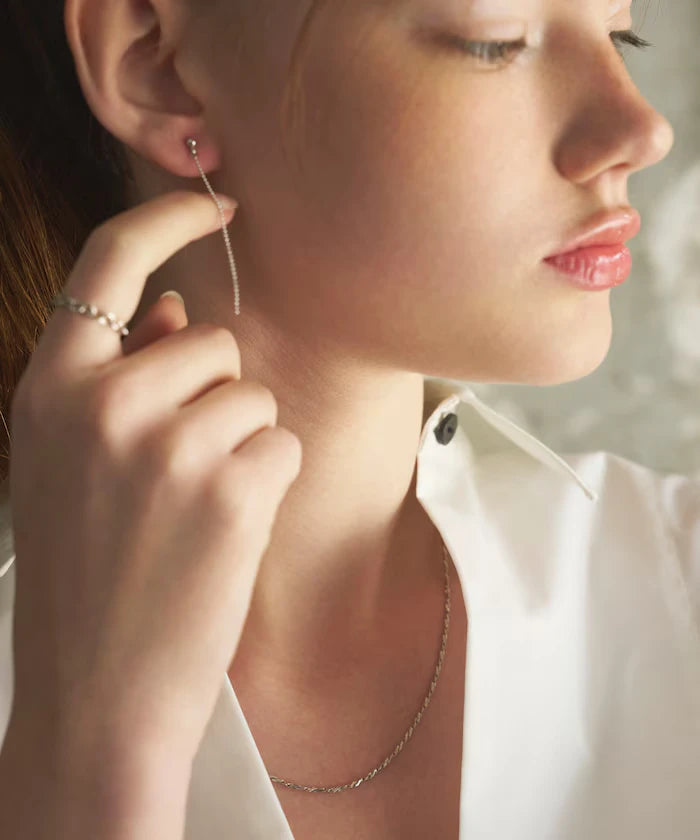 Silver925 Dot Chain Earrings / For Both Ears