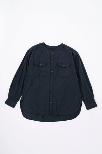 BRUSHED COTTON COLLARLESS SHIRT