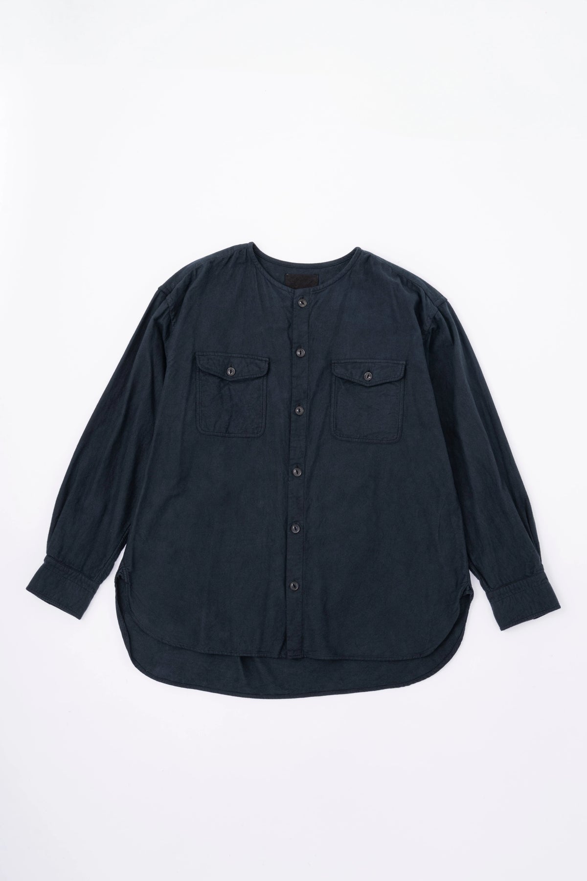 BRUSHED COTTON COLLARLESS SHIRT