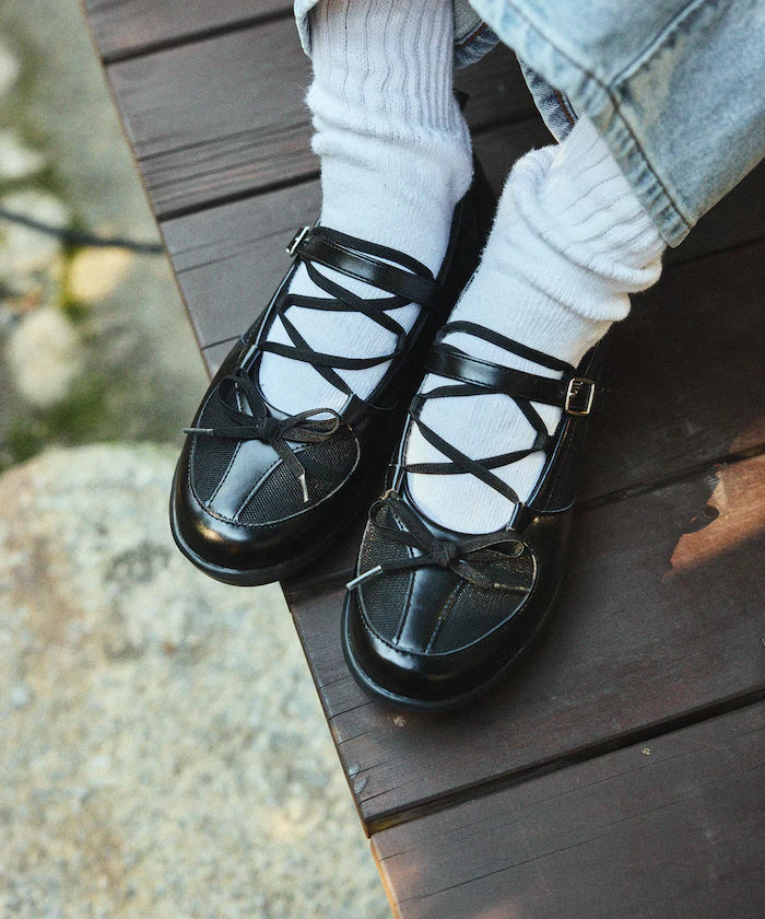 Lace-Up Mesh Ballet Shoes