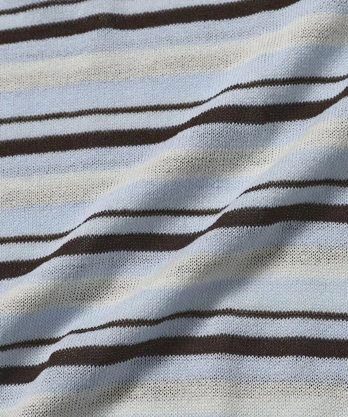 Relaxed Fit Color Design Polo Knit / Bicolor / Multi Stripe