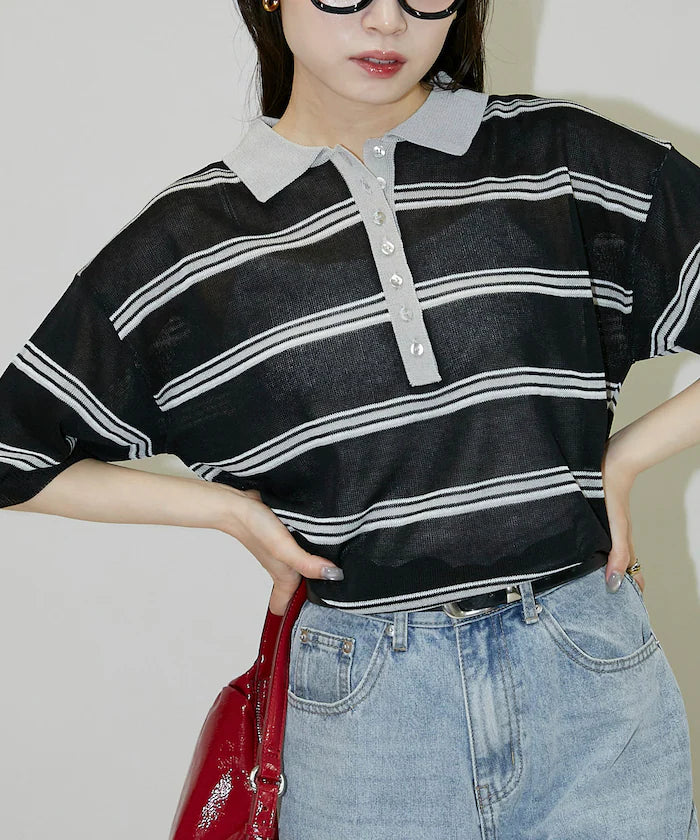 Sheer Border Short Sleeve Polo Summer Knit Limited Release