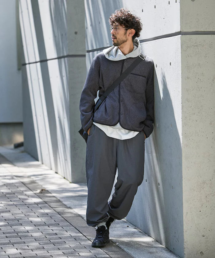 Wide Straight Nylon Track Pants / Tapered Silhouette Easy Nylon Pants