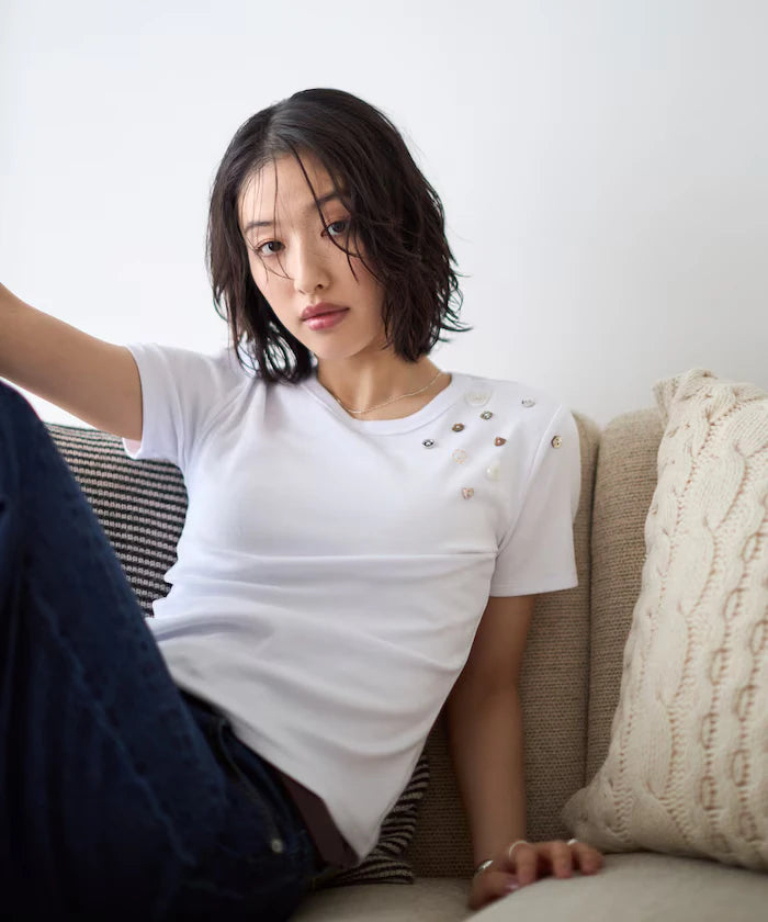 Many Button Cotton Modal Short Sleeve T-Shirt