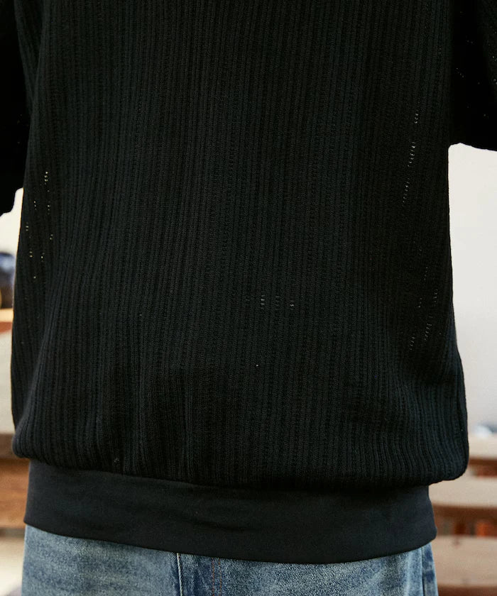 LOVE POP STUDIO Pattern Mesh Henley Neck T-Shirt Limited Release