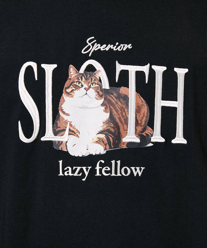 <Functional Material> SLOTH Embroidered Cat T-Shirt Limited Edition