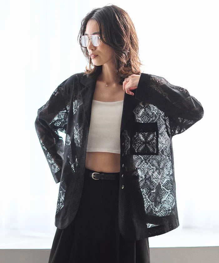 [February 12 12:00 Release] Panel Lace Shirt Jacket / Compatible with Setup