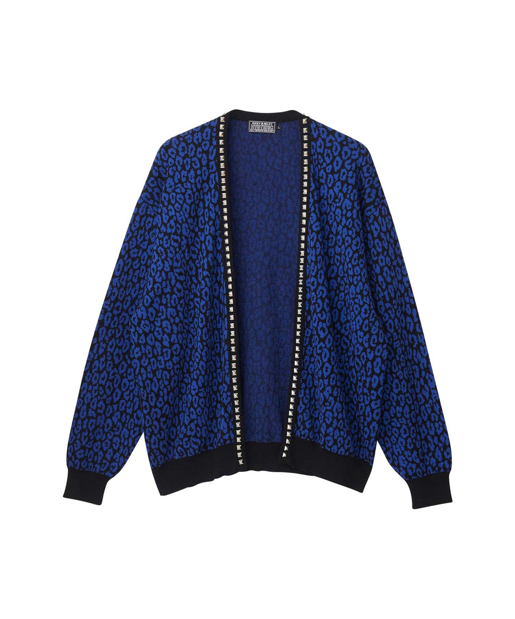 Leopard Pattern Jacquard Studded Cardigan